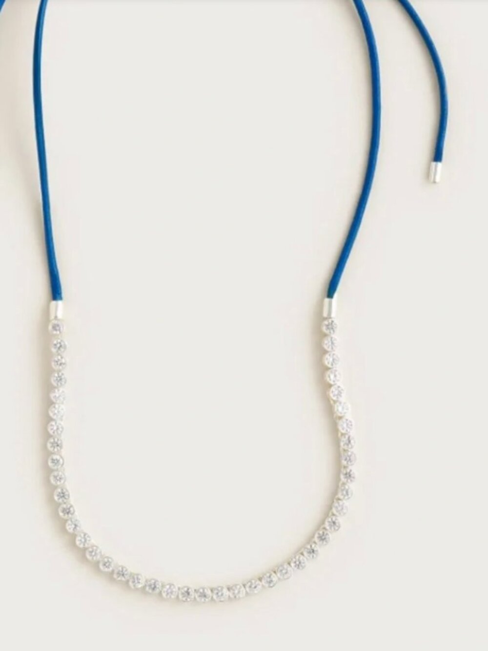j.crew leather and cubic zirconia bezel-set tennis necklace. blue. item # cs354. - Picture 4 of 4